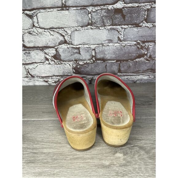 Danish Design Red Leather Wooden Heel Handmade Clogs Shoes Women Sz 38EU/7.5M US - Picture 6 of 16